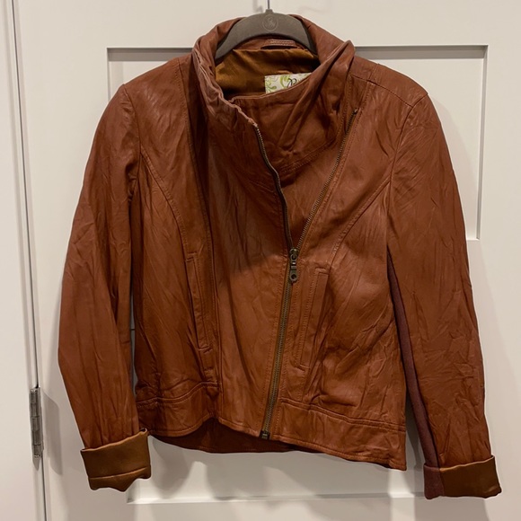 Jackets & Blazers - Leather brown crop jacket